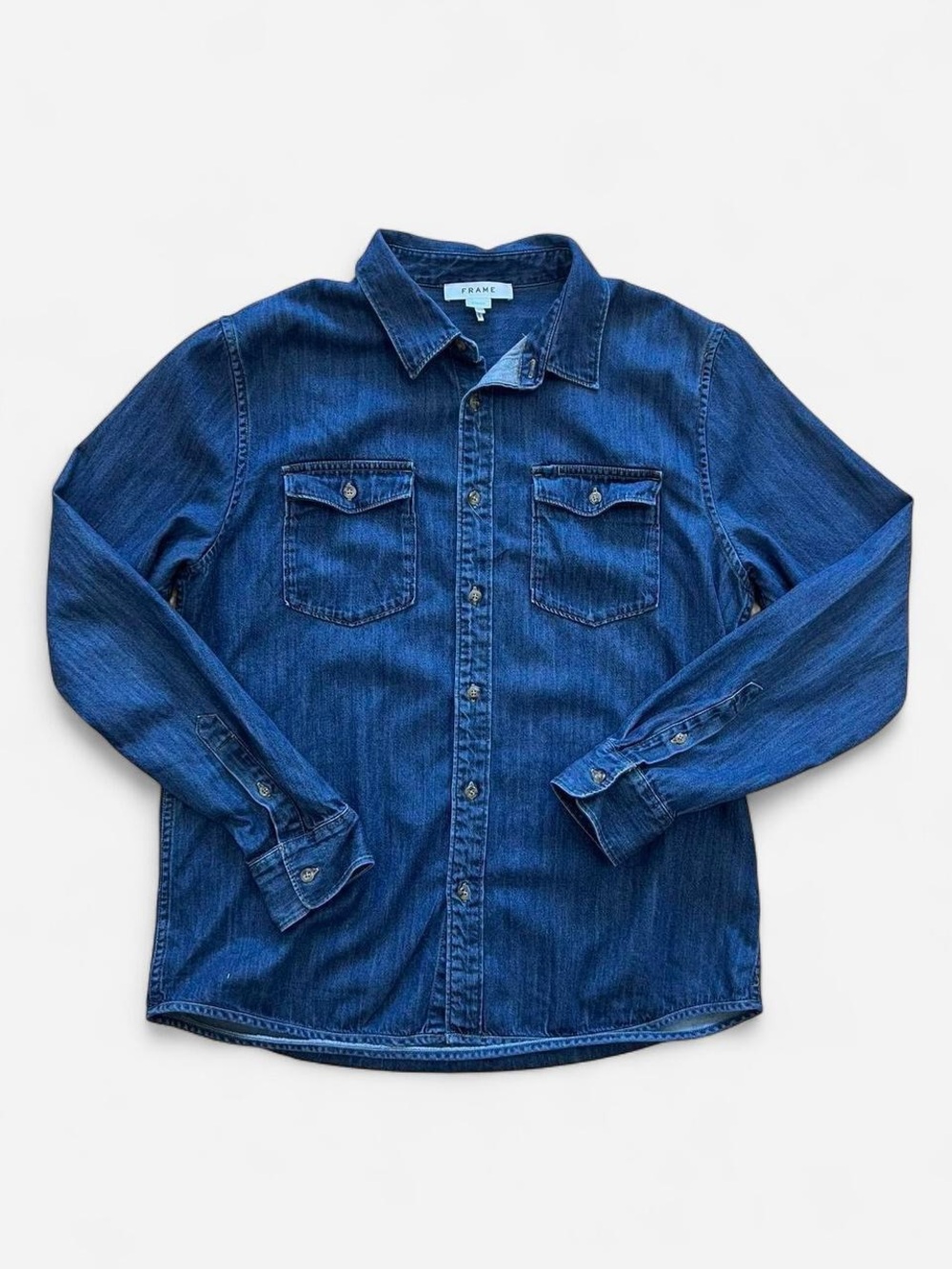 FRAME DENIM Mens Denim Shirt Jacket Snap Button Blue Size Small Western Workwear